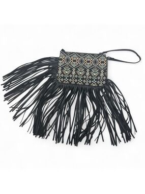 Southwestern Tribal Print Fringe Wristlet Clutch Bag